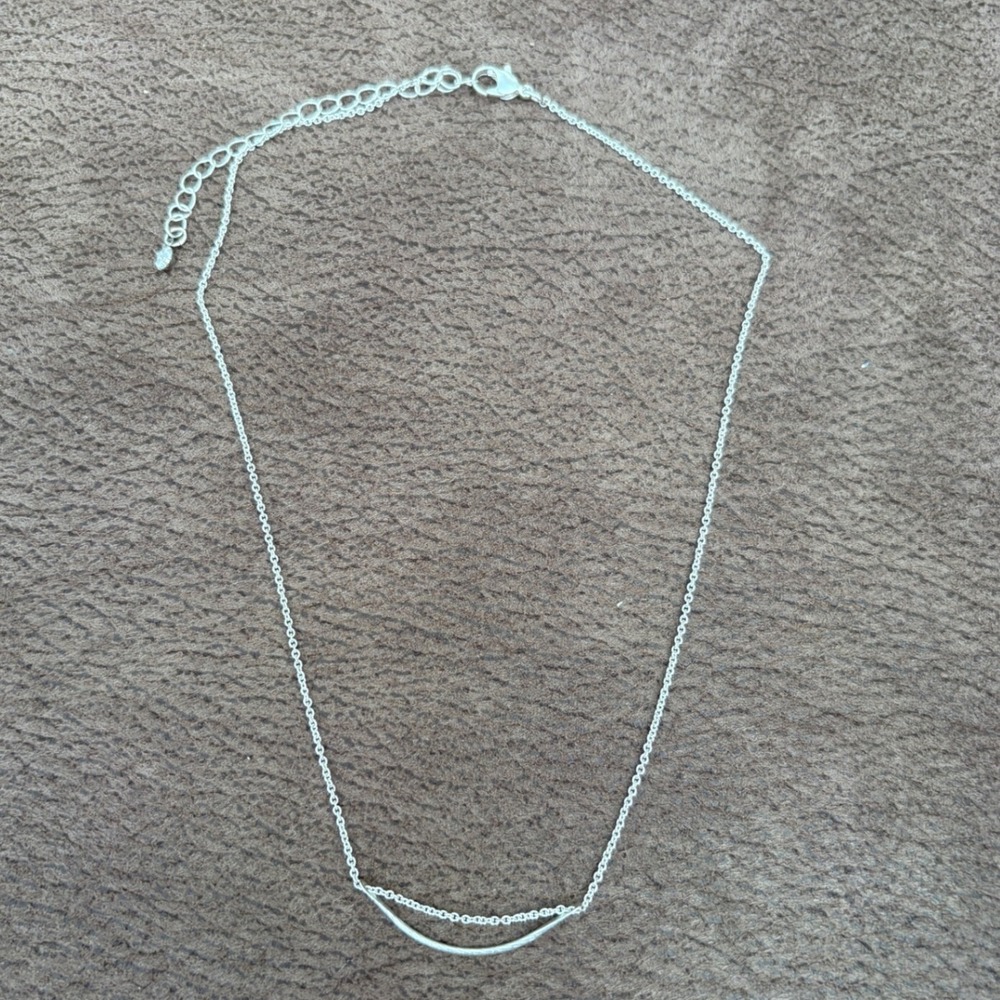 Silver Tone Minimalist Curved Bar Layered Cable Chain Necklace‎